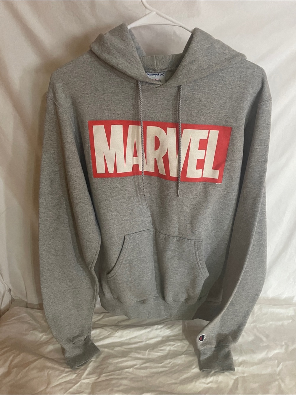 Champion Gray Crewneck Hoodie with Red and White MARVEL Logo